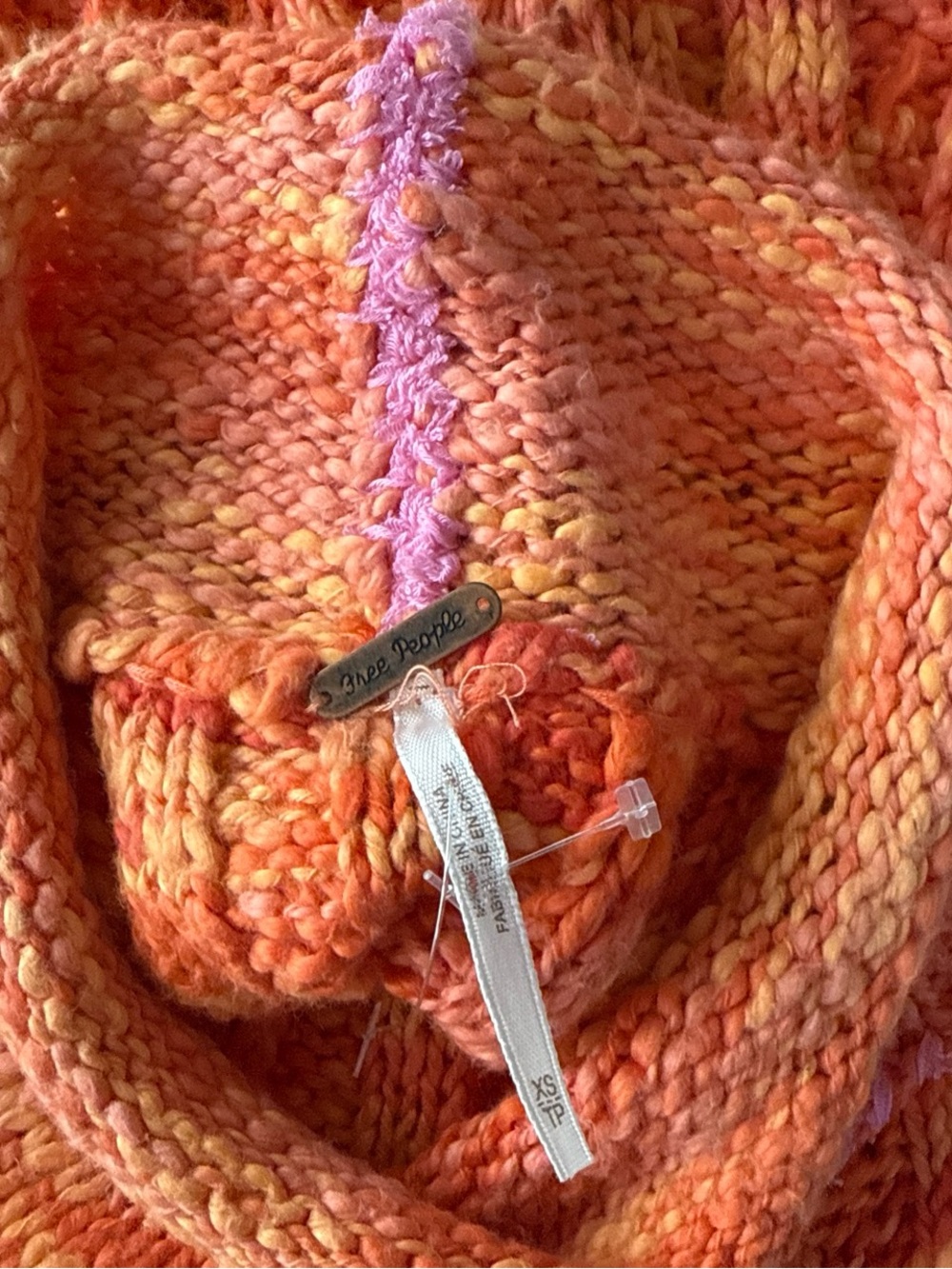 NWT Free People Knit Open Back Halter Sweater Tank Top Orange Multi XS Boho - Picture 4 of 7